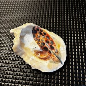 Decoupage Oyster Shell Ring Dish w/Feather Design